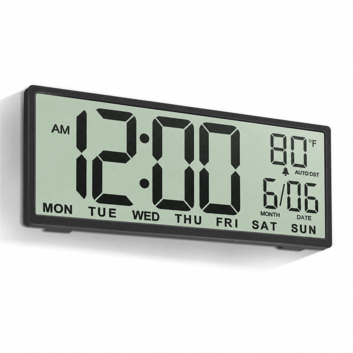 JALL Large Digital Wall Clock Battery Operated, Wall Clock with Big Numbers LCD Display, Digital Clock with Date Day Temperature, Alarm, Auto DST, Clocks for Classroom, Office, Bedroom, Elderly- Black