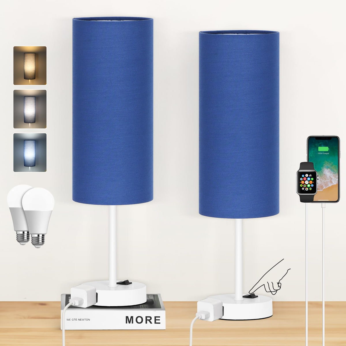 ZJOJO Table Lamp Set of 2, 13.8" Bedside Small Lamp for Bedroom Nightstand