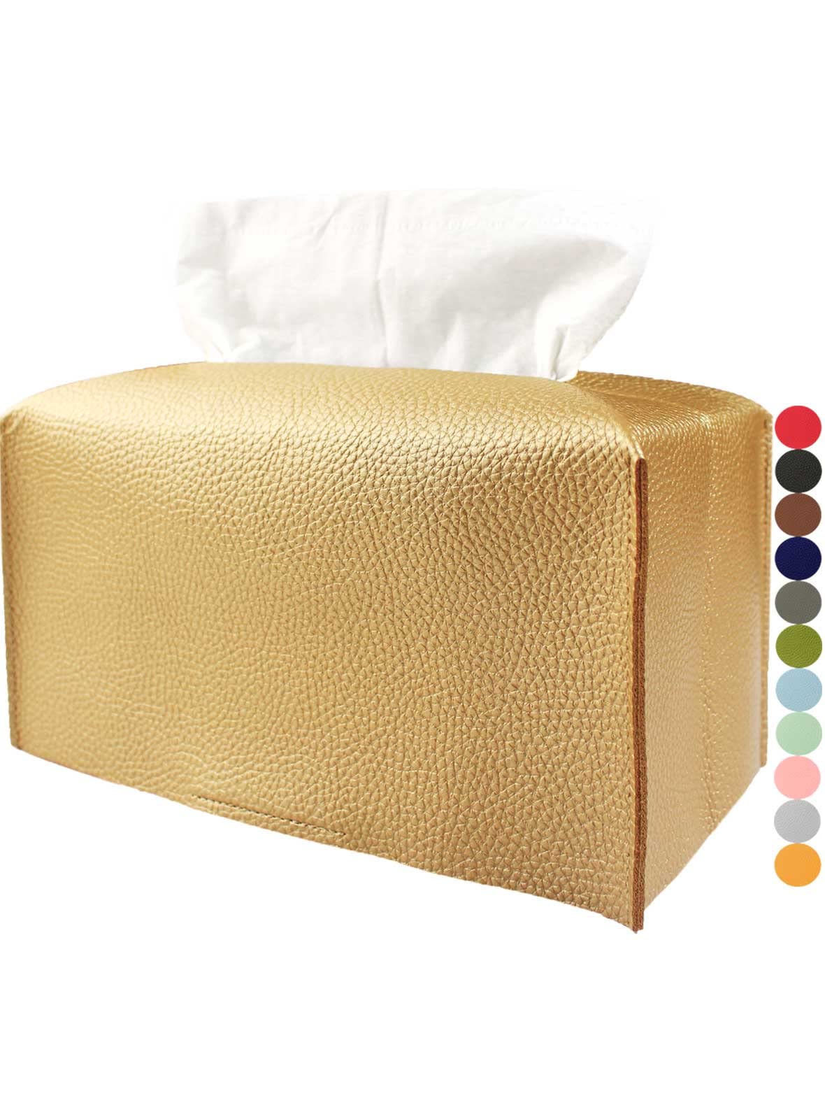 Extra Large Tissue Box Cover Rectangular – Plus Size Tissue Box Holder with Bottom Belt [JESMINI, White] Decorative Faux Leather Long Rectangle Tissue Holder for Bathroom/Home/Car/Office Decor