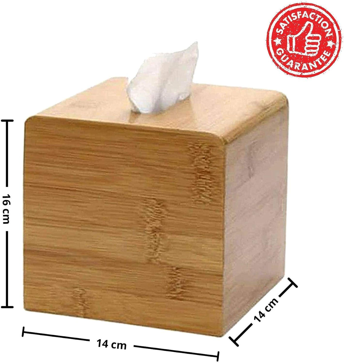 Performore Square Bamboo Tissue Box Cover - Stylish Water-Resistant Wooden Facial Tissue Holder for Bathroom, Office Desk & Nightstand - Compact 6.3" x 5.51" x 5.51" Design