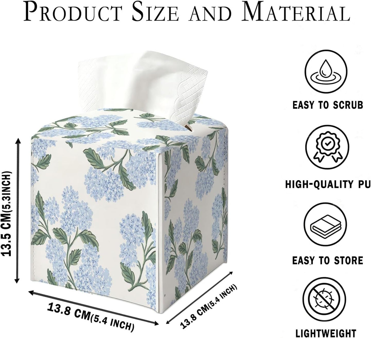 UTELKA Blue and White Hydrangea Square Tissue Box Cover 5.4x5.4x5.3 in
