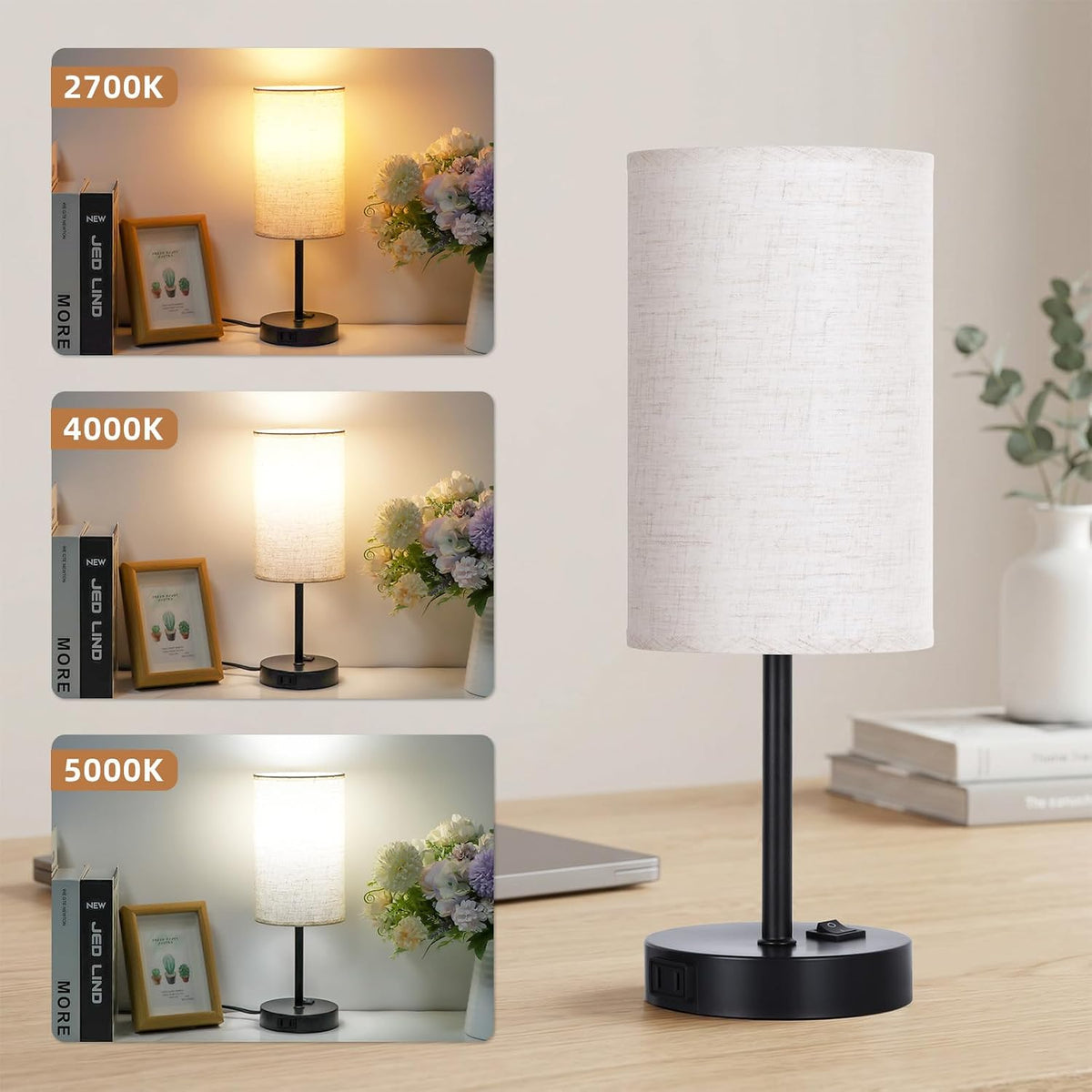 ZJOJO Table Lamp Set of 2, 13.8" Bedside Small Lamp for Bedroom Nightstand