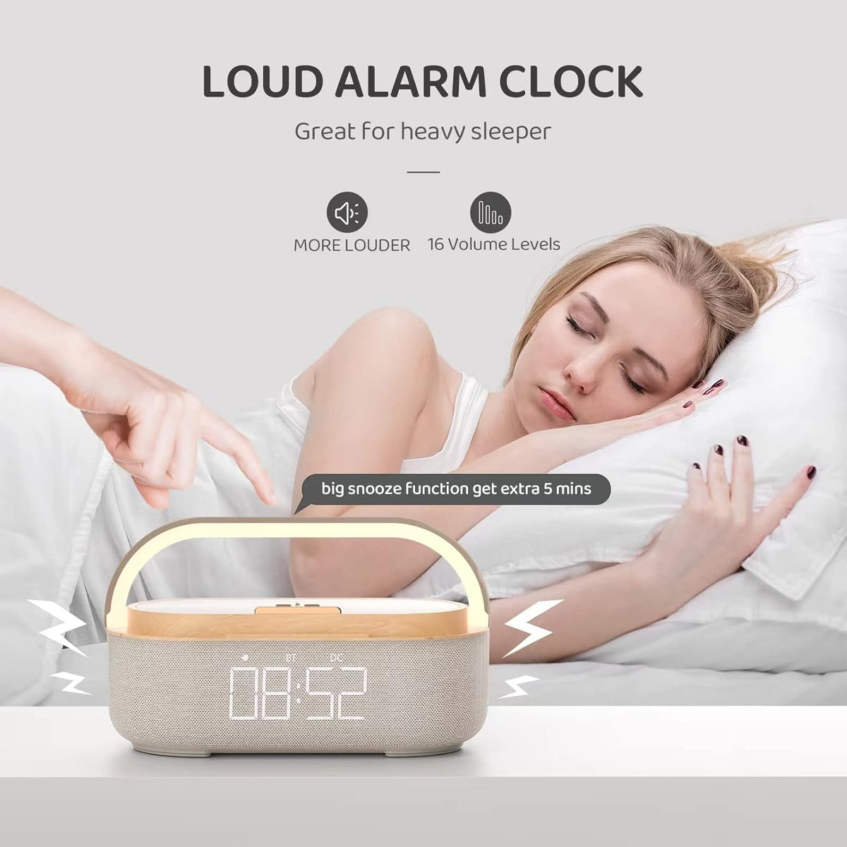Bluetooth Speaker Alarm Clock & Wireless Charger for Bedside, Home, Office
