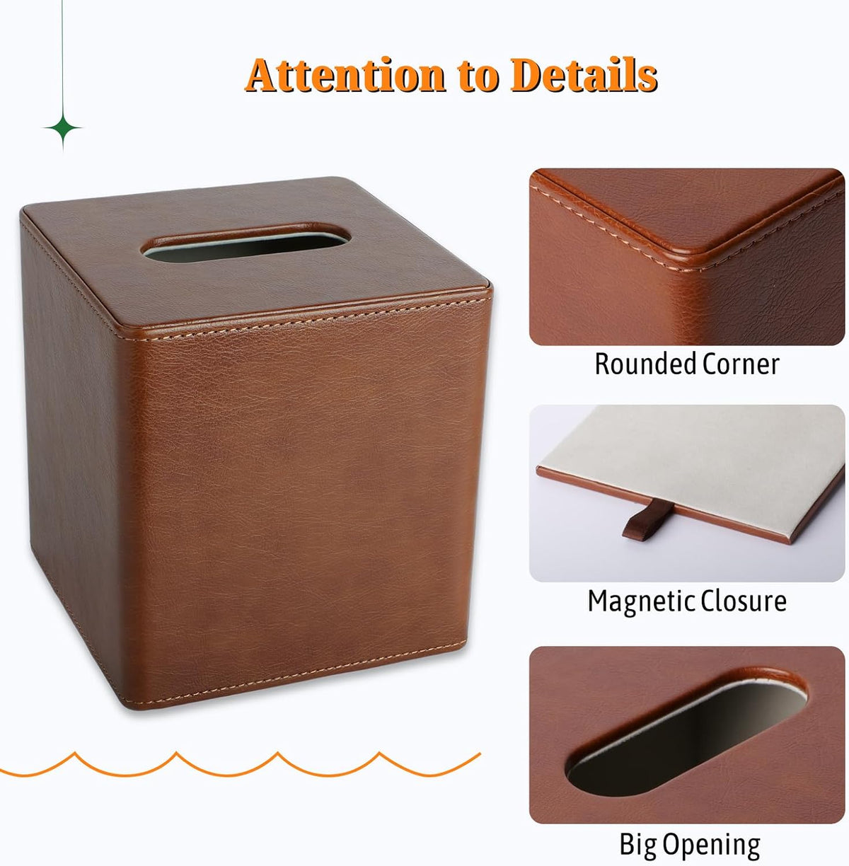 LAMOTI PU Leather Tissue Box Cover Square with Matching 4" Coaster
