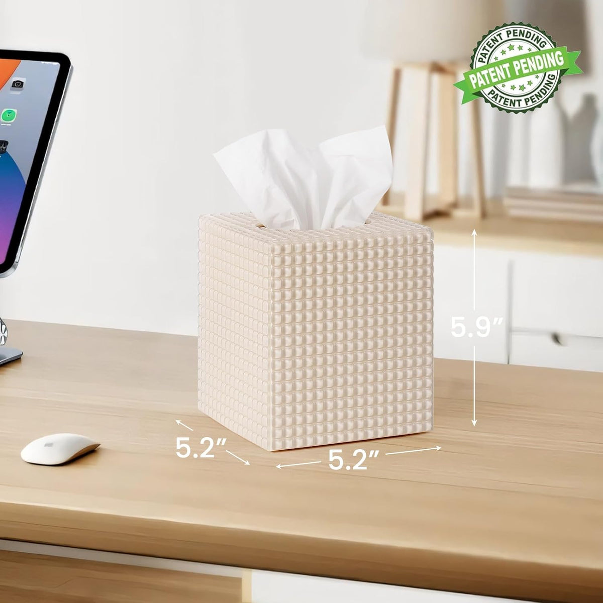 Tissue Box Cover, Square Acrylic Tissue Holder for Bathroom Vanity, Beige