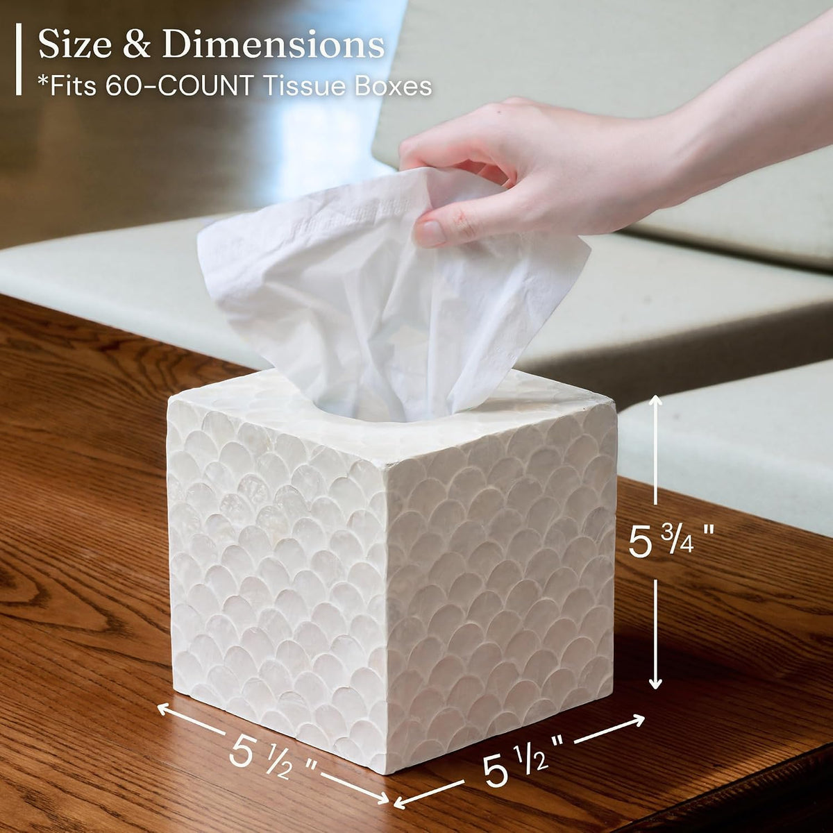 CHI AN HOME 5.5" Capiz Square Tissue Box Cover, Coastal Tissue Box Holder