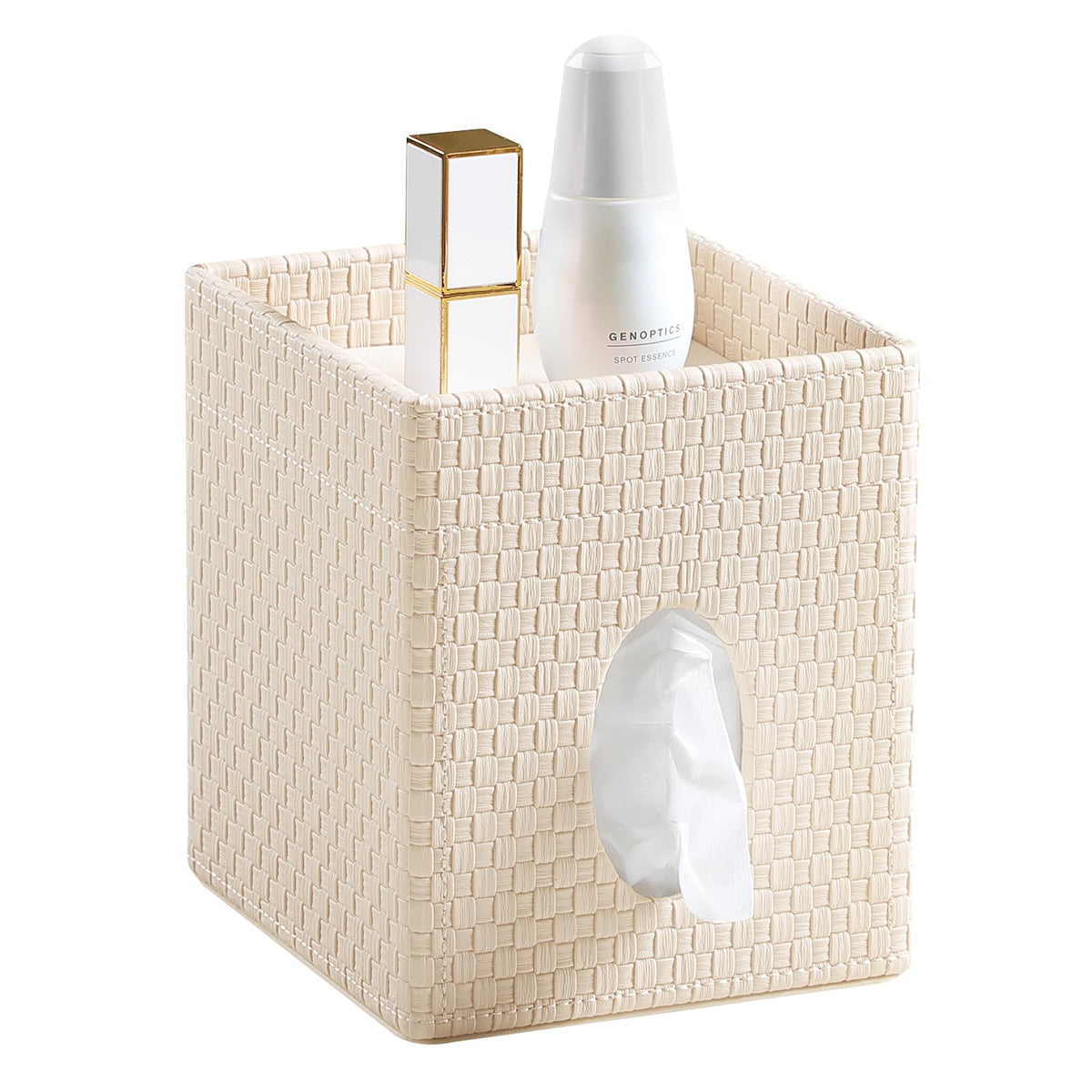 Square Tissue Box Cover, Stylish Leather Tissue Box Holder with Magnetic Bottom, Used As A Decorative Tissue Holder for Living Rooms, Bedrooms, and Desks (Brown Grape Pattern)