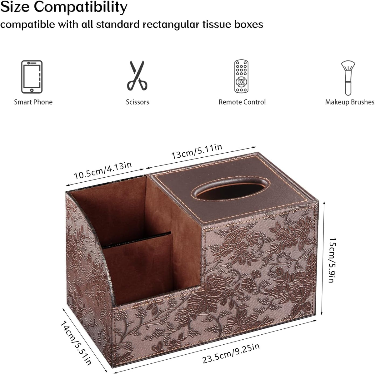Square Tissue Box Cover with Storage, PU Leather Facial Cube Tissue Holder