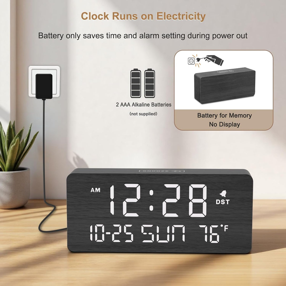 DreamSky Wooden Digital Alarm Clocks for Bedrooms with Date & Day of Week