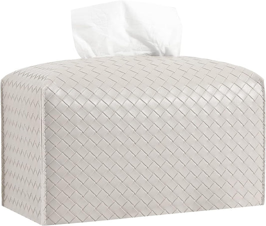 Tissue Box Cover PU Leather Tissue Holder Square Facial Tissue Case Facial Paper Organizer Dispenser for Bathroom, Vanity Countertop, Tabletop, Car, Rectangle, Griege