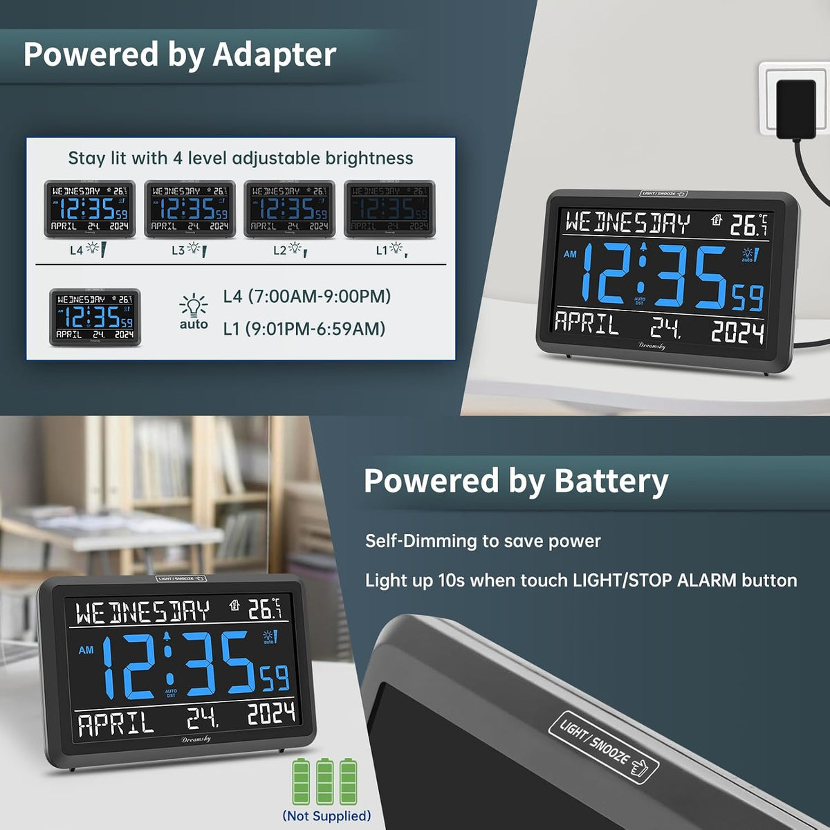 DreamSky Large Digital Clock with Date and Day of Week for Seniors