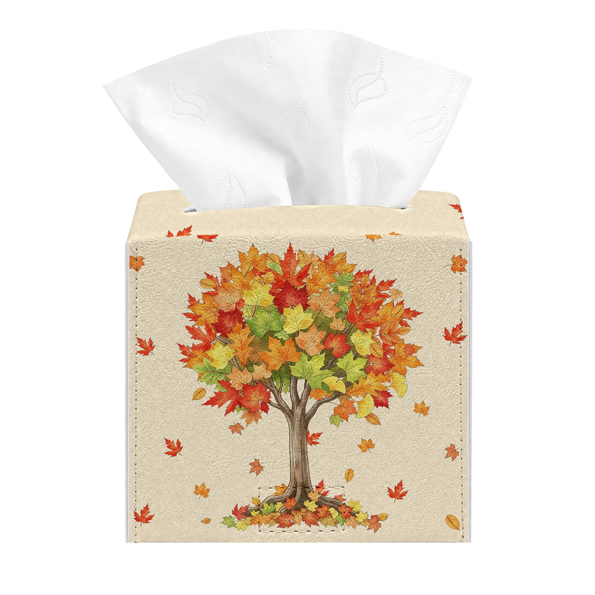 Fall Tissue Box Cover, Autumn Square Tissue Box Cover, PU Leather