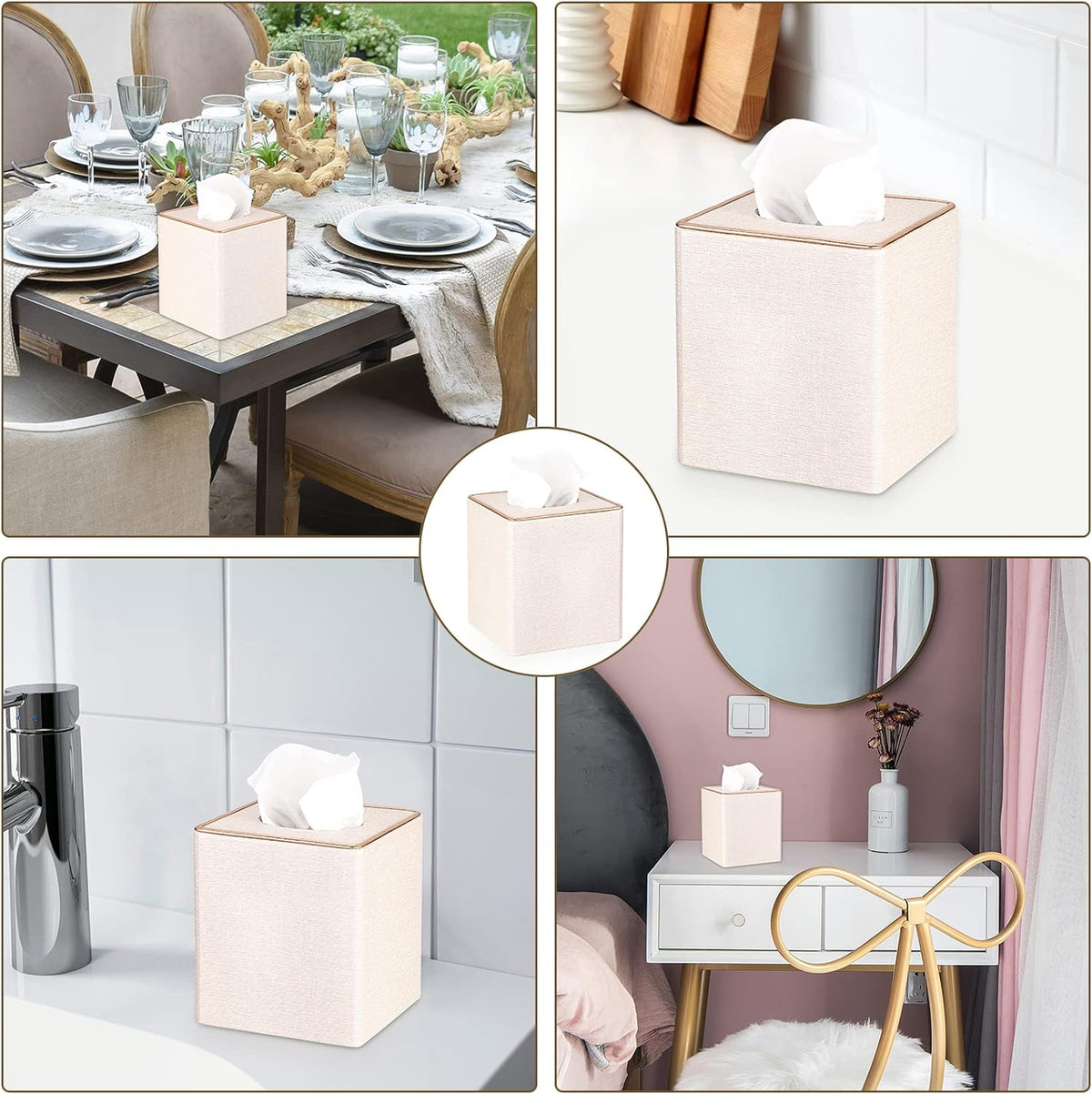 Sumnacon Square Linen Tissue Box Cover,Magnetic Bottom Tissue Box Holder