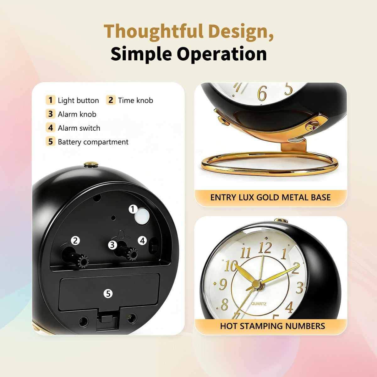 Analog Alarm Clock, Retro Small Desk Clock with Night Light, Backlight Cute Simple Design, Silent Non-Ticking, Battery Powered, for Bedroom,Travel,Kitchen,Bedside Desktop Decor