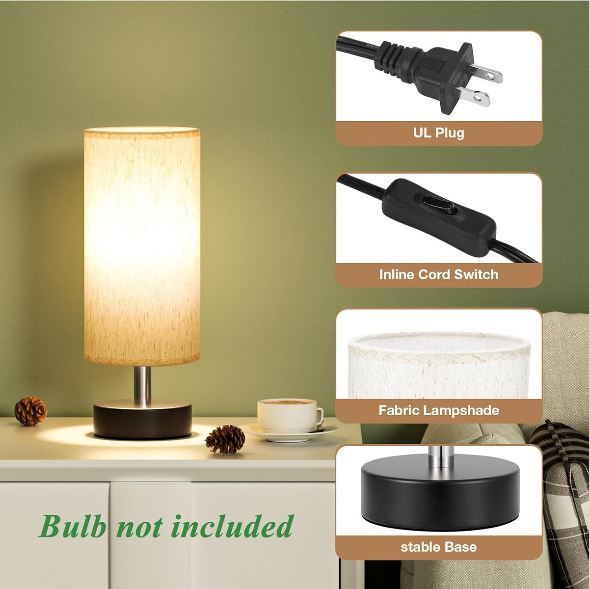 PartageiZ Small Table Lamp for Bedroom - Bedside Lamps for Night Stands