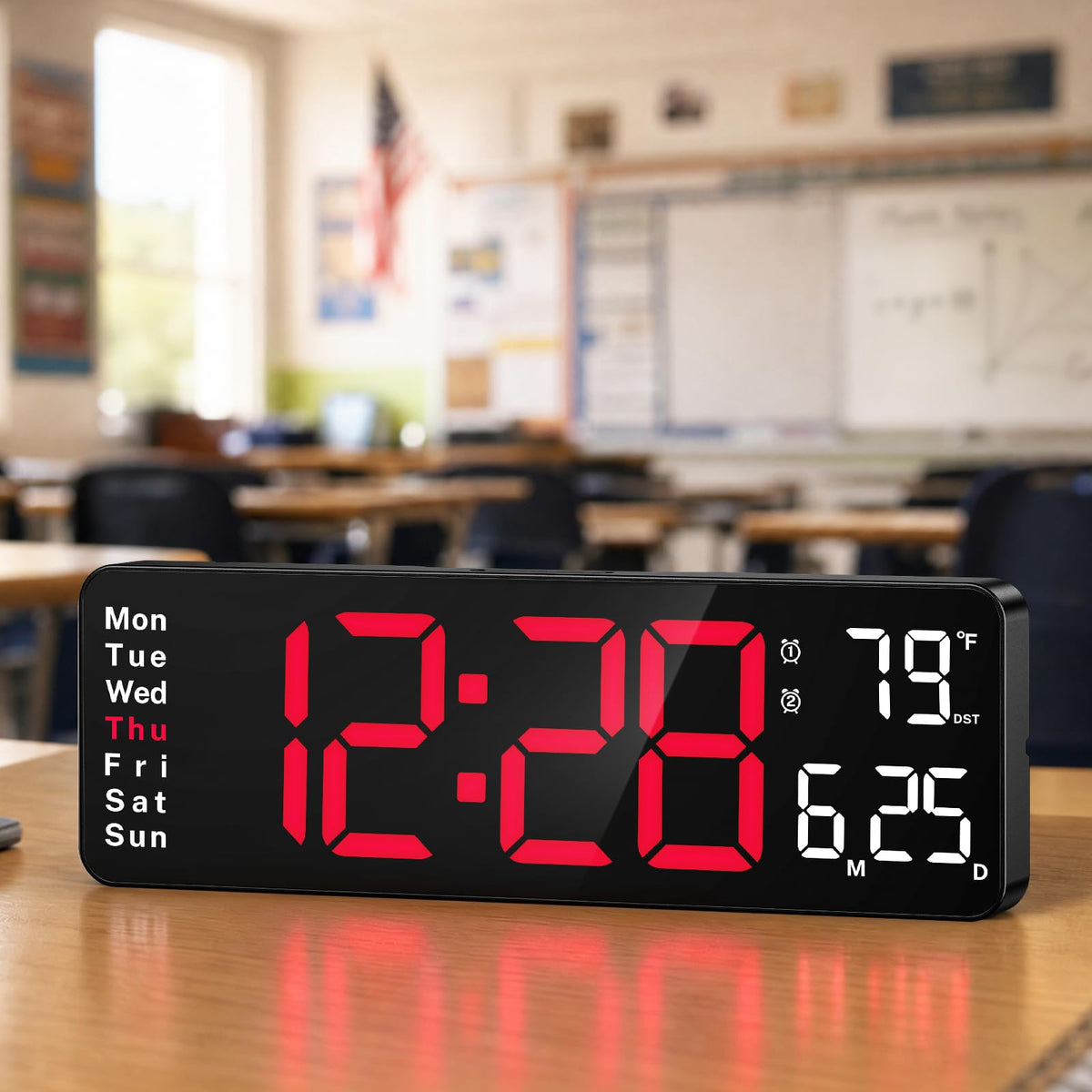 Digital Clock Large Display, 16" Large Digital Wall Clock for Classroom, Led Big Wall Clocks with Remote Control,Date,Week,Alarm,Temp,Night Light for Bedroom,Living Room,Gym,Office