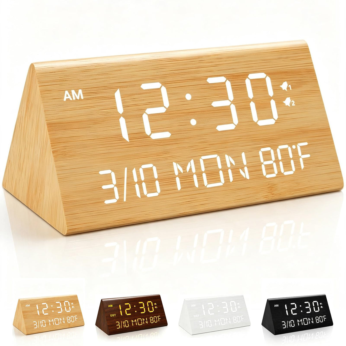 Premium Wooden Digital Alarm Clock with USB Charging Ports, Dimmable LED Display, Date, Day of Week, Temperature, DST, Clocks for Bedrooms, Desk, Nightstand, Bedside, Table, Office, Living Room Decor