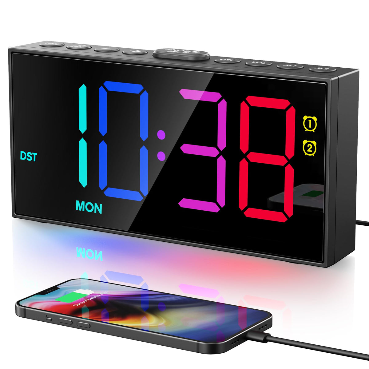 Digital Alarm Clocks for Bedrooms, Dual Alarms, 7.5-Inch Large Display