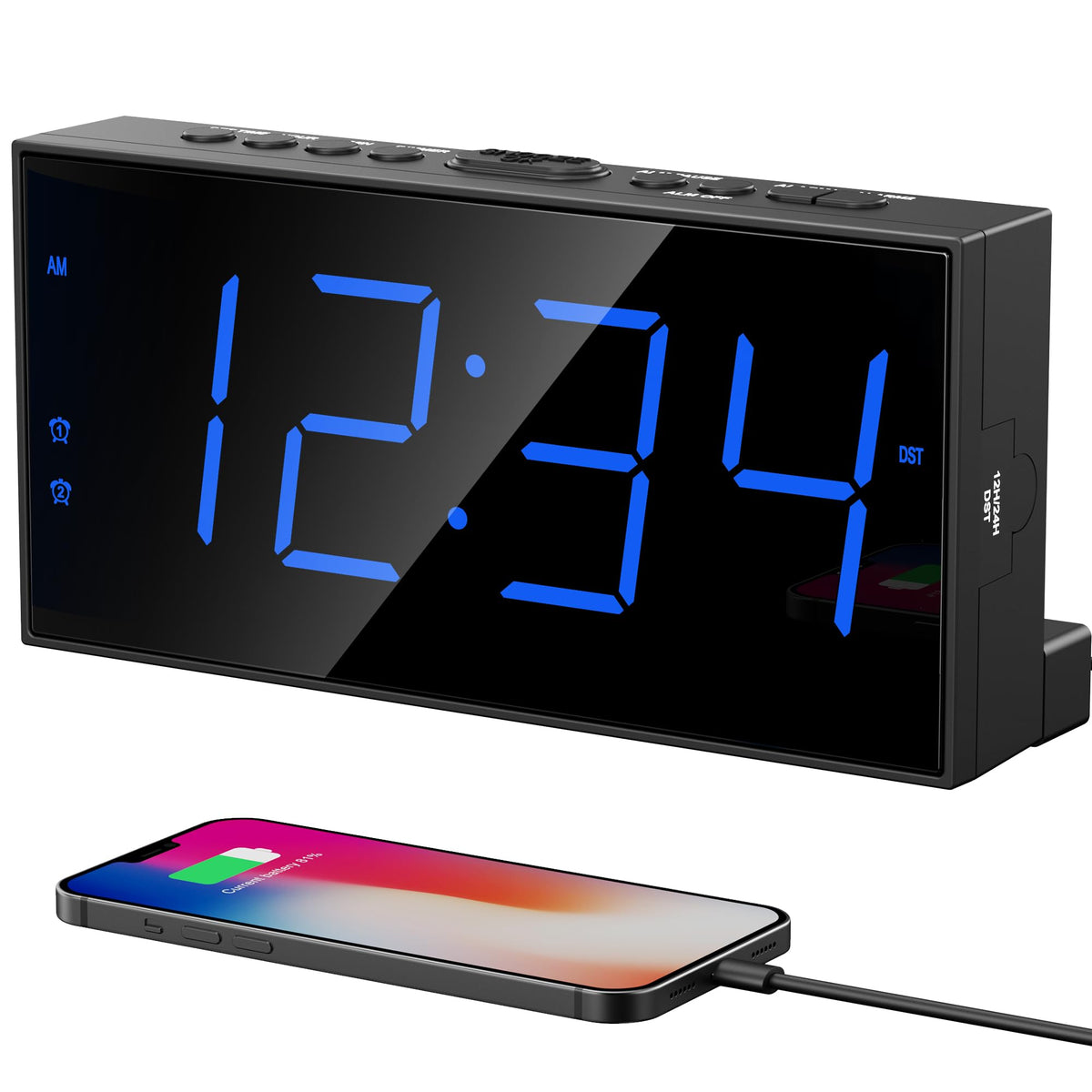 Digital Alarm Clocks for Bedrooms, Dual Alarms, 7.5-Inch Large Display
