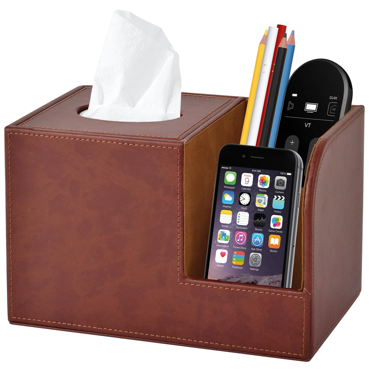 PU Leather Tissue Box Cover Square-Multifunctional Bathroom Tissue Box Holder/Organizer with 2-Compartment,Remote Control Holder,Decorative Tissue Box Covers Cube,Home Office Desktop Storage box,White