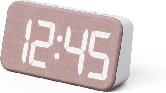 mooas Cosy Fabric LED Desk Clock, Digital Alarm Clock (Ash Pink)