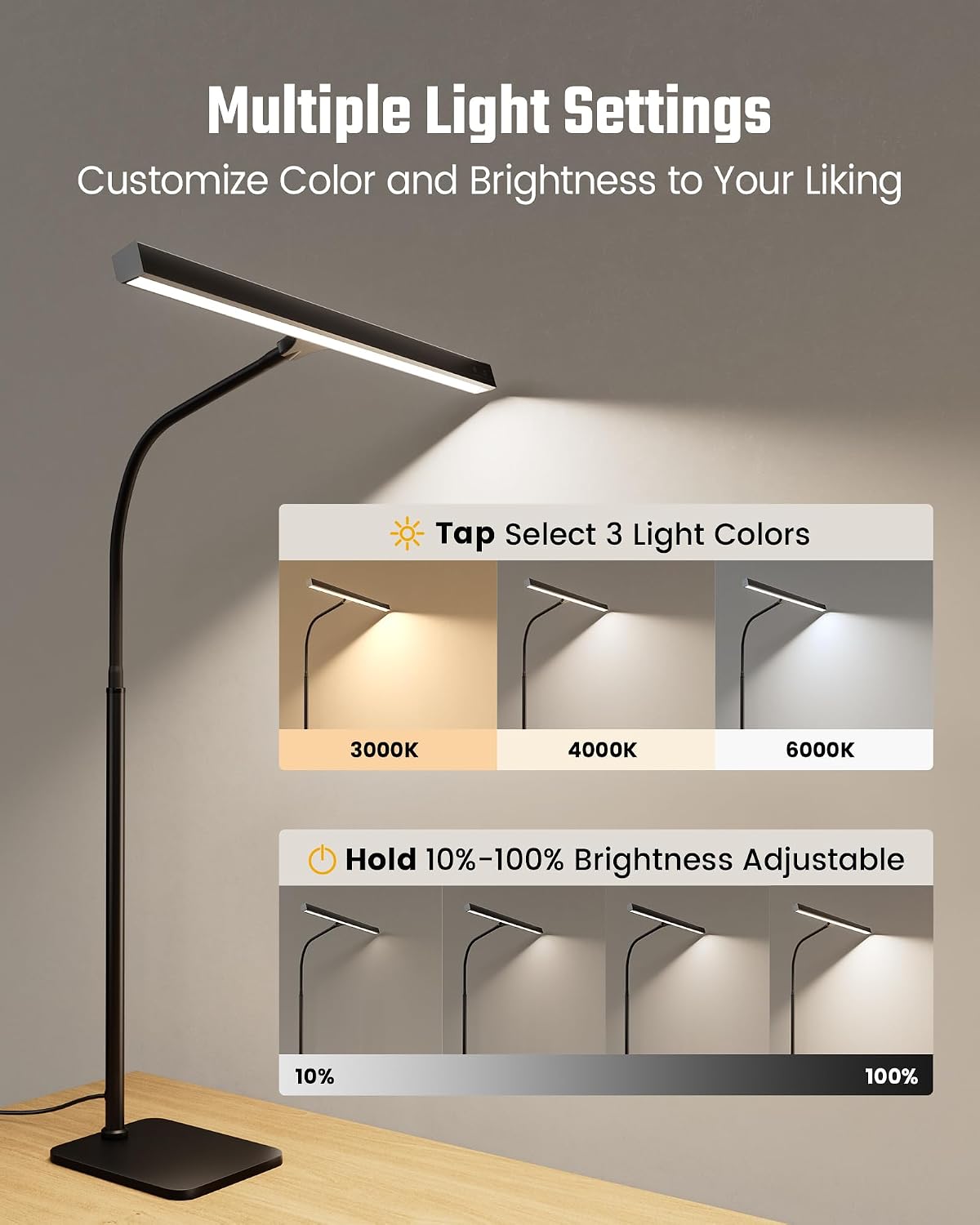 SUPERDANNY LED Desk Lamp for Home Office, Eye-Caring Desk Light with Base