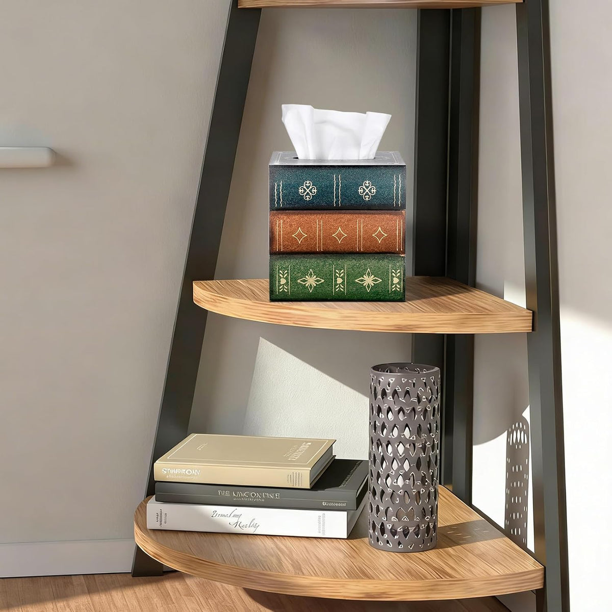 Antique Wooden Book Tissue Holder, Decorative Square Tissue Cover