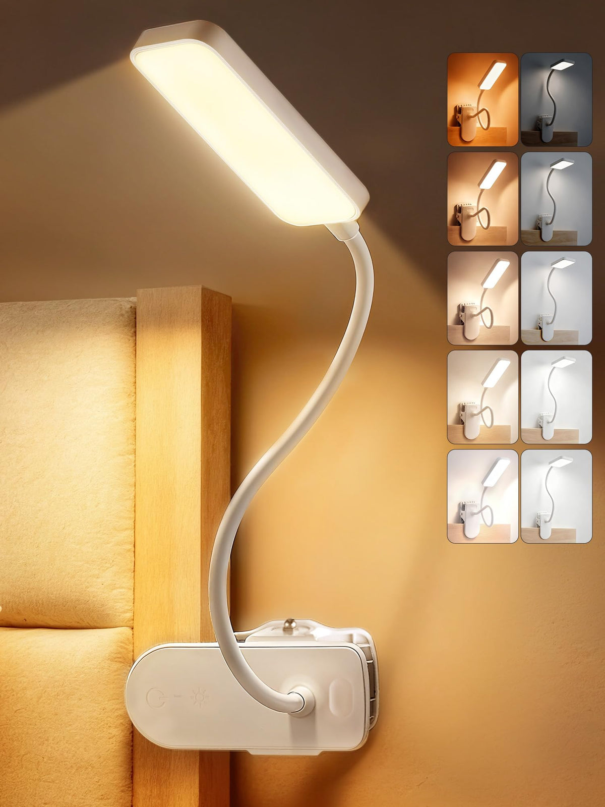 Clip on Light,9 Brightness+5 Color Rechargeable Lamp,48 LED Small Desk Lamp