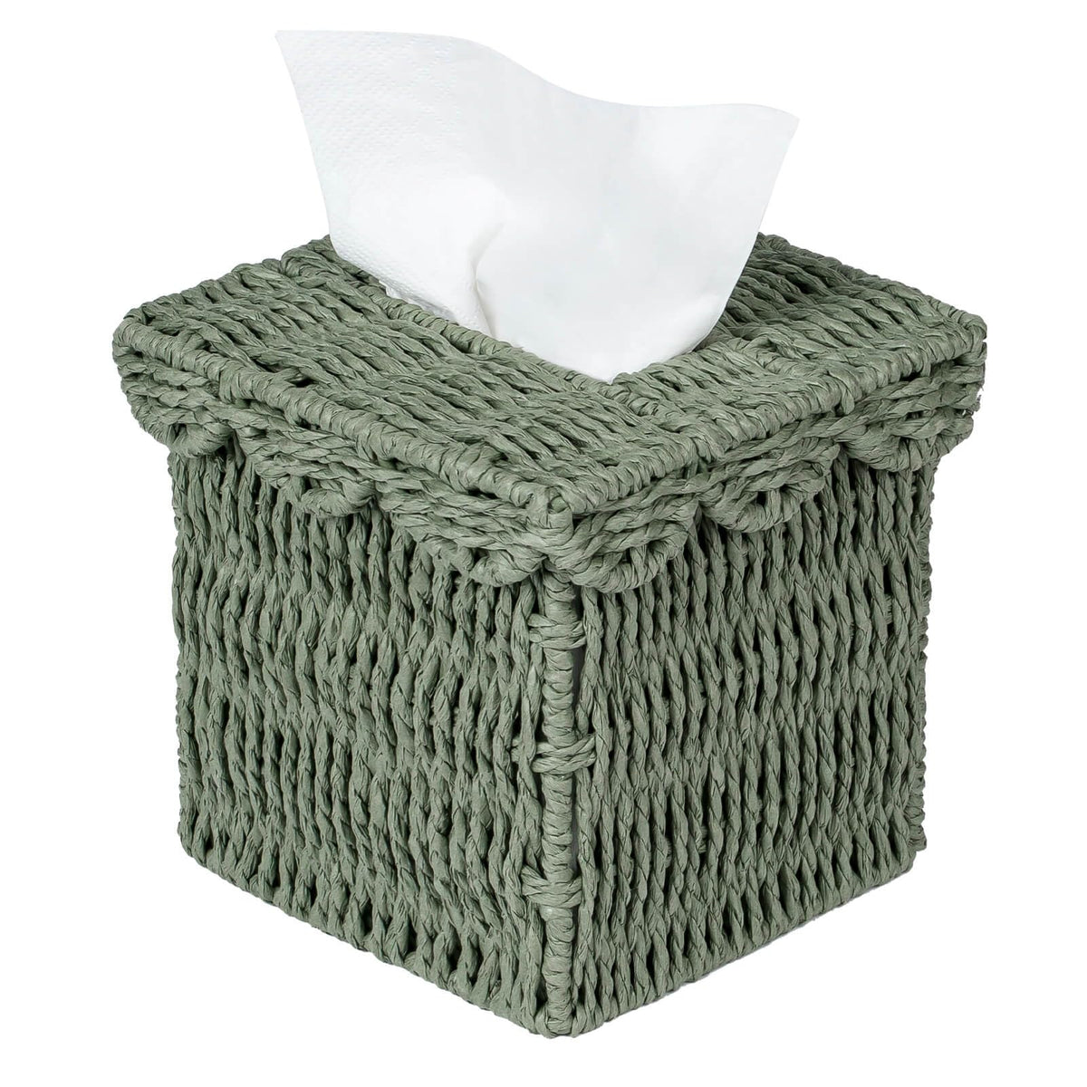 CubesLand Square Wicker Tissue Box Cover W/Scalloped Lid for Home Decor