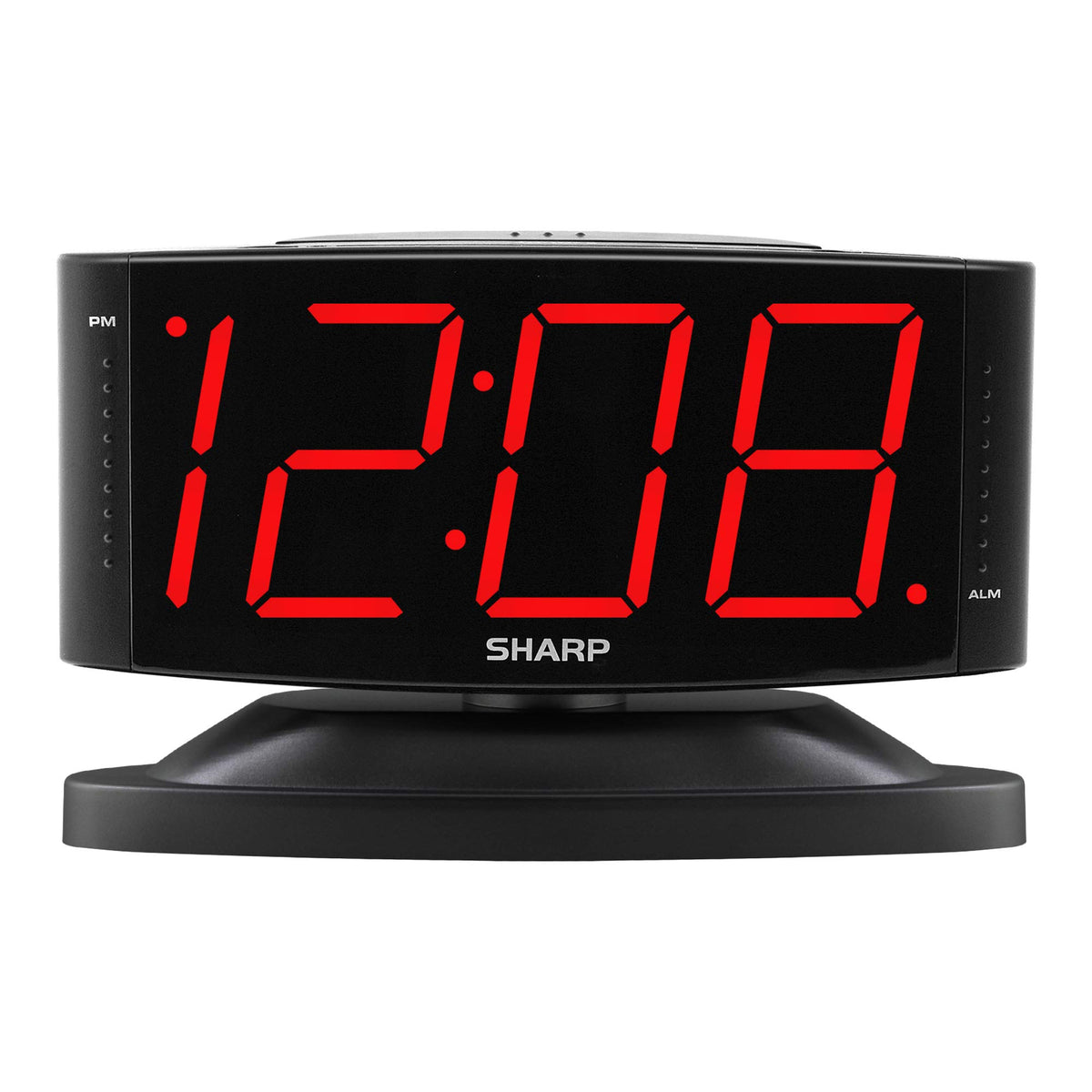 Sharp Outlet-Powered Alarm Clock with Swivel Base, Red LED, Gunmetal Grey