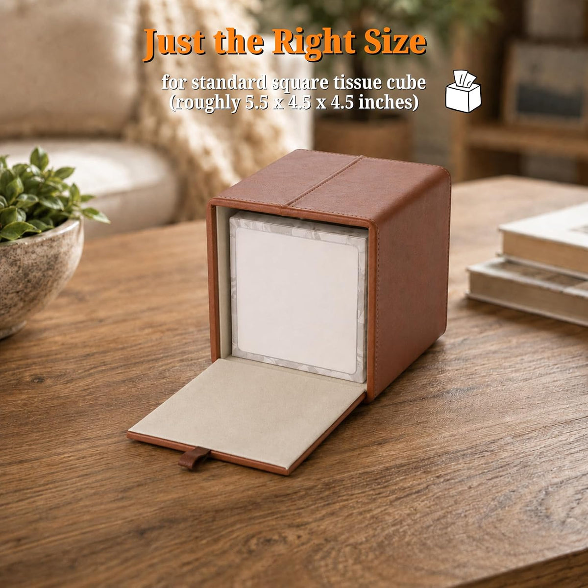 LAMOTI PU Leather Tissue Box Cover Square with Matching 4" Coaster