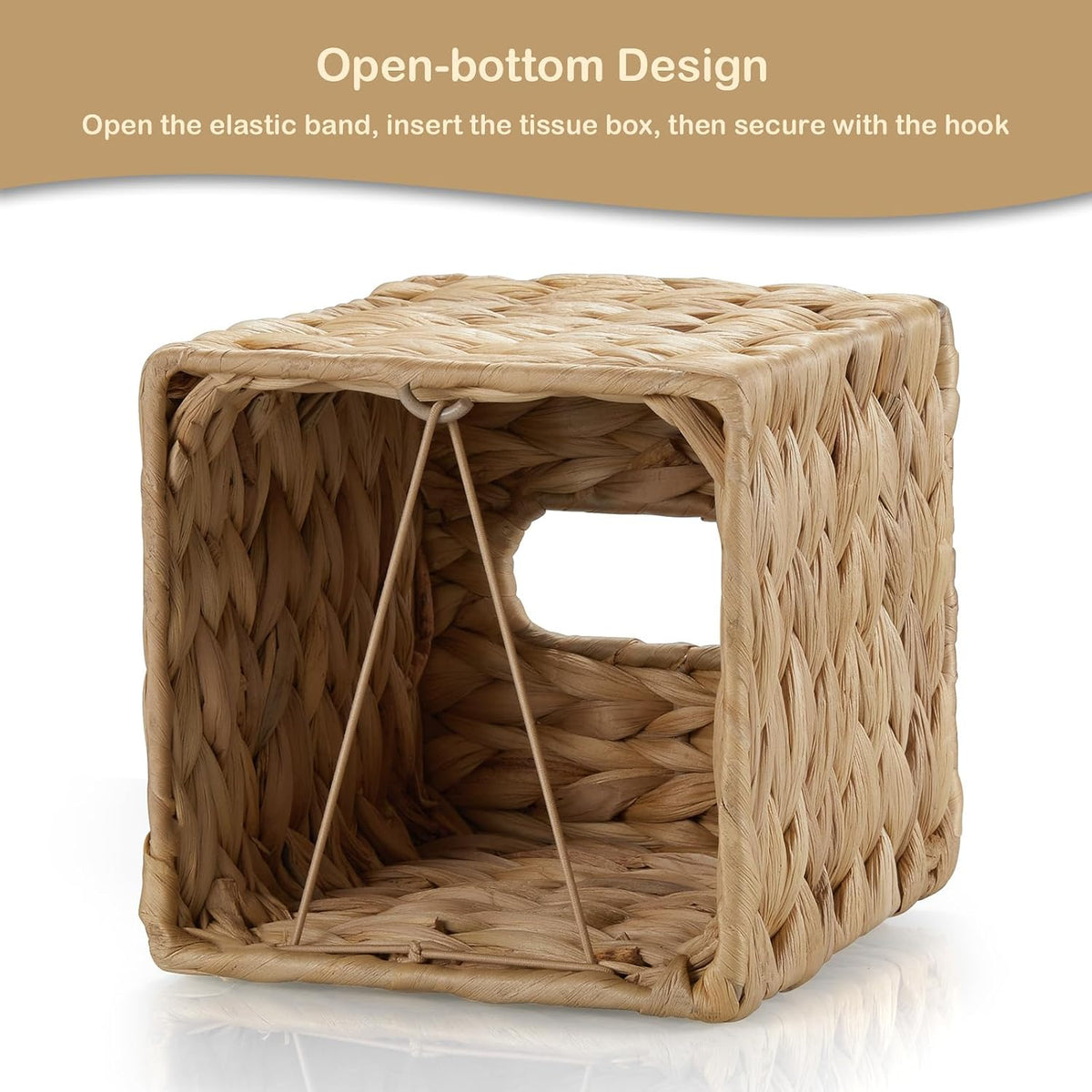 Tissue Box Cover Square, Water Hyacinth Hand-Woven Tissues Cube Box Holder, Woven Facial Tissue Holder for Bathroom Counter, Vanity, Bedroom, Office, Natural Boho Decorative