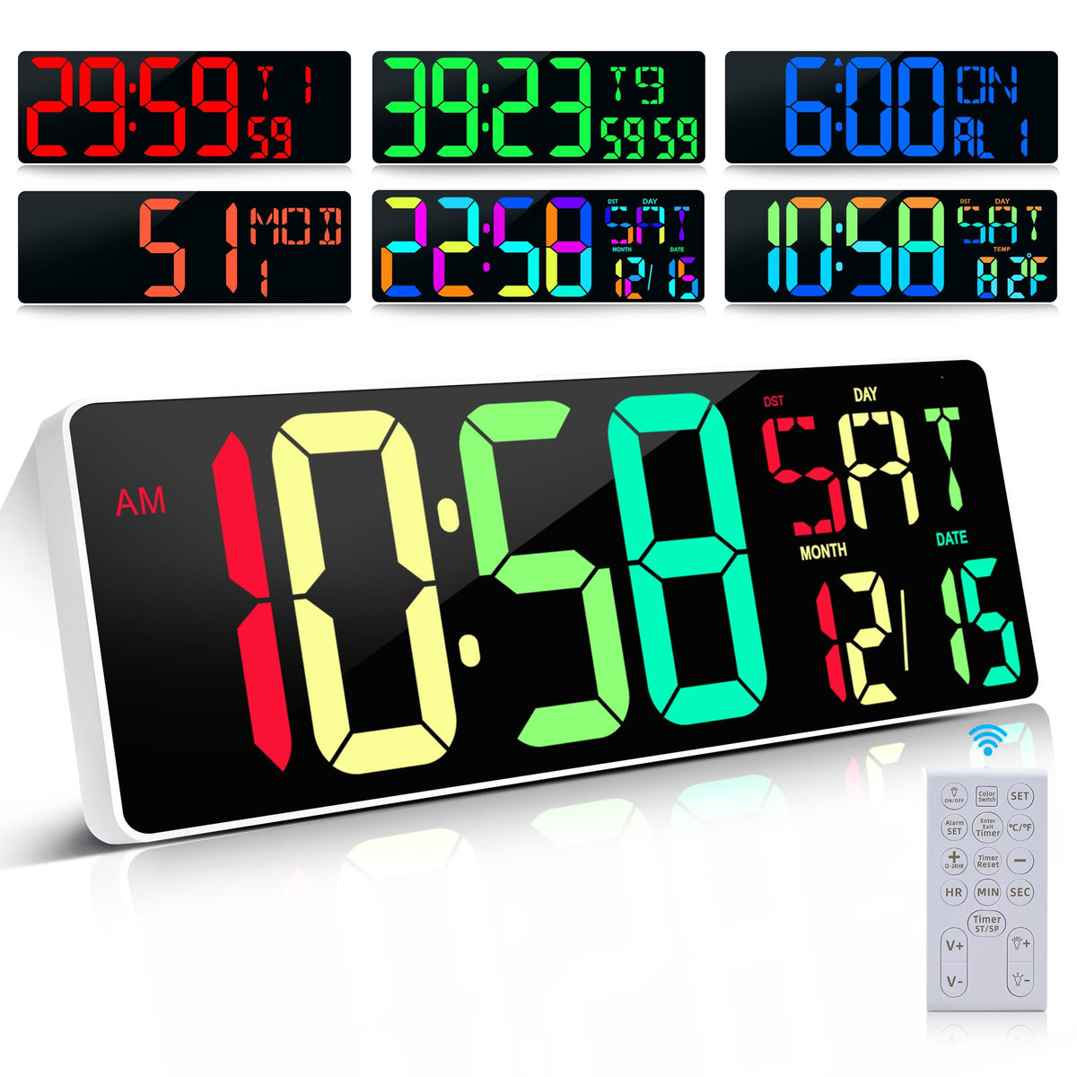 17.2"Large Digital Wall Clock Large Display with Remote Control 180°Visible