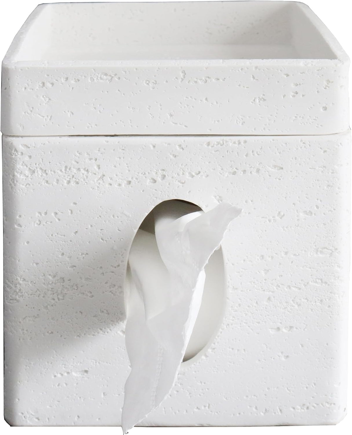Hymmah Tray Tissue Box Cover Holder Unique Cube Design Tissue Dispenser Cover Decor for Vanity Counter Tops Also Great for Bedroom and Living Room White
