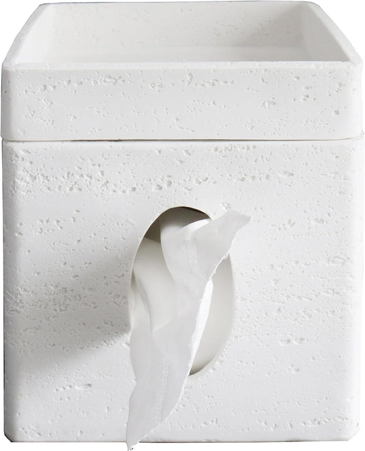 Hymmah Tray Tissue Box Cover Holder Unique Cube Design Tissue Dispenser Cover Decor for Vanity Counter Tops Also Great for Bedroom and Living Room White