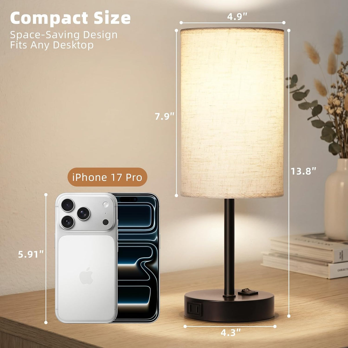 ZJOJO Table Lamp Set of 2, 13.8" Bedside Small Lamp for Bedroom Nightstand