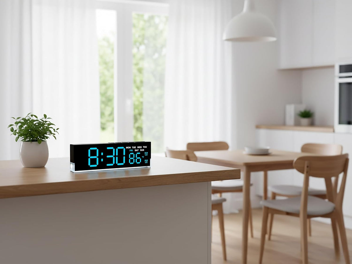 7 Inch LED Digital Alarm Clock with Dual Alarms&Soft Bottom Light,Blue