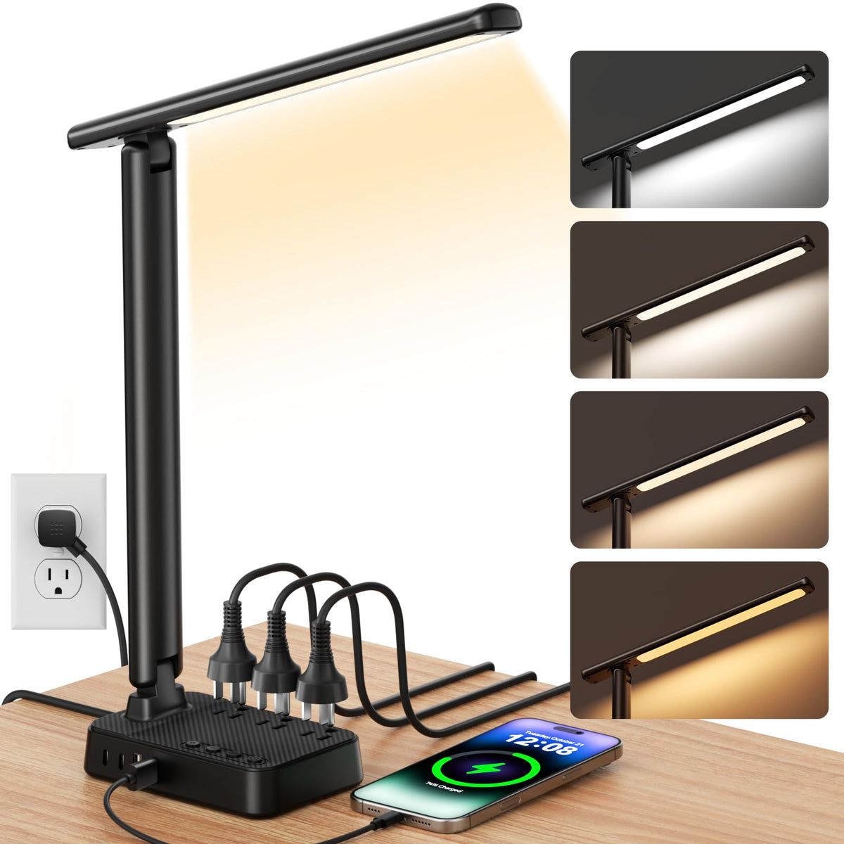 Airlonv LED Desk Lamp with Clamp, 17" Stepless Dimming Light, Black