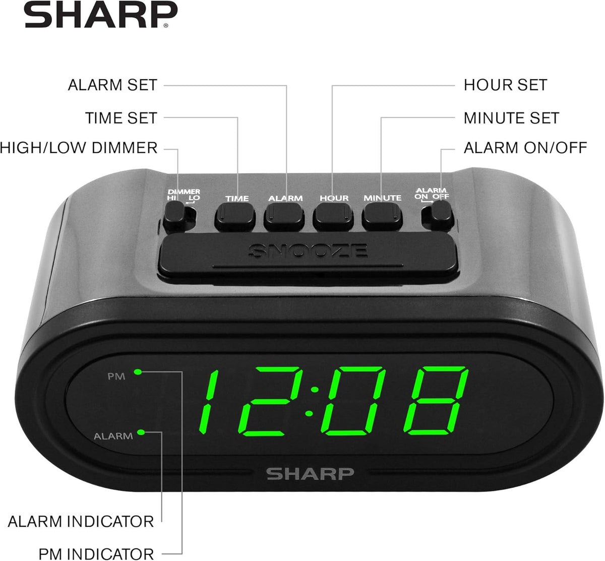 Sharp AccuSet Self-Setting Alarm Clock with Auto DST, Green LED