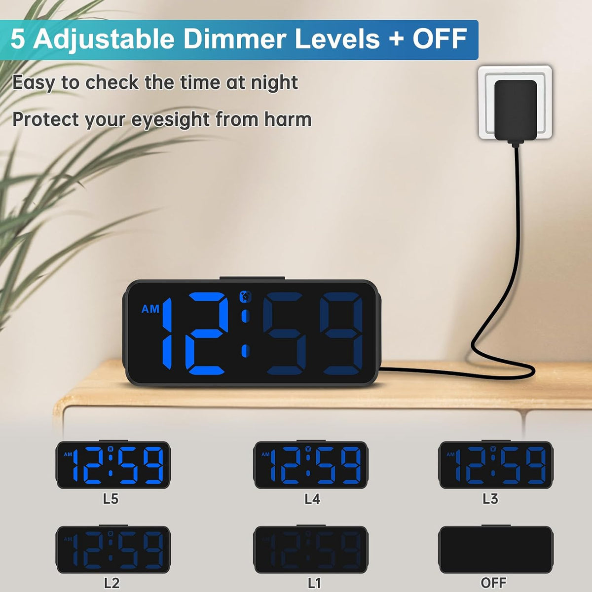 Peakeep Small Digital Alarm Clock for Bedroom, Large Number, Battery Backup