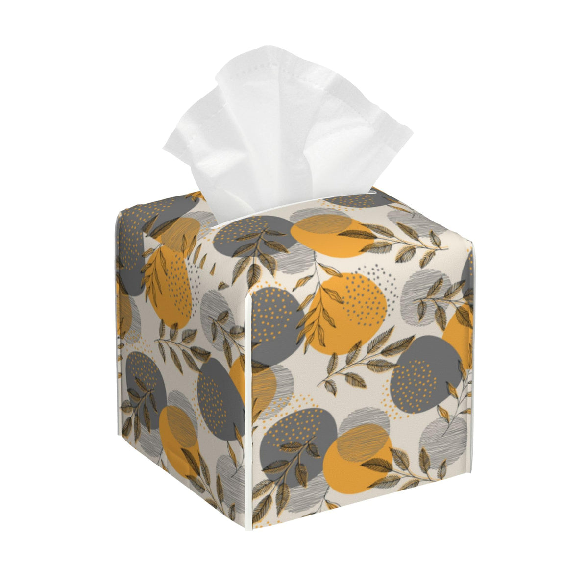 Eucalyptus Leaves and Flowers Tissue Box Cover Square,Watercolor Green Leaves Branches Tissue Box Holder Waterproof Leather Facial Paper Organizer Dispenser for Bathroom Home Car Nightstand Vanity