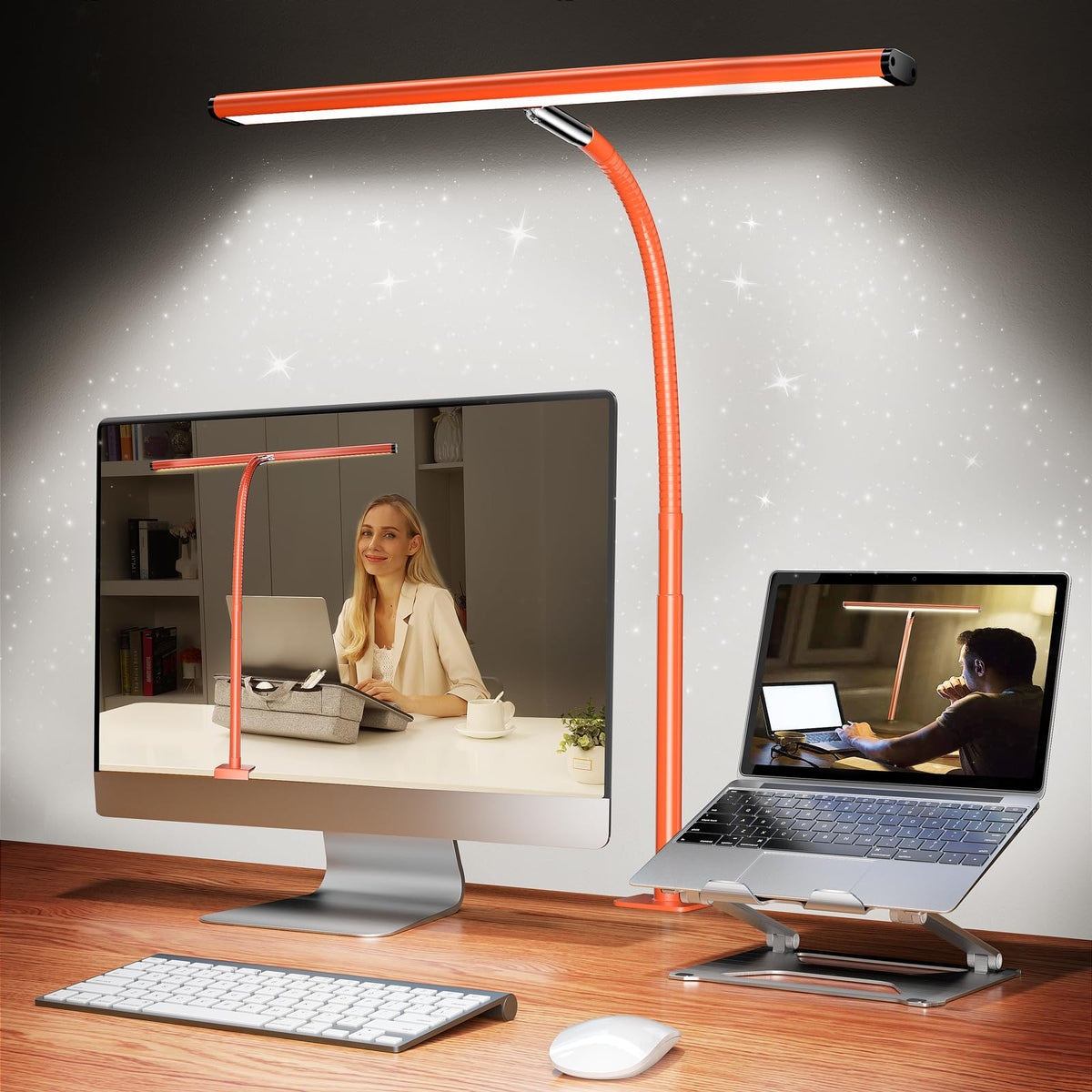 Airlonv LED Desk Lamp with Clamp, 17" Stepless Dimming Light, Black