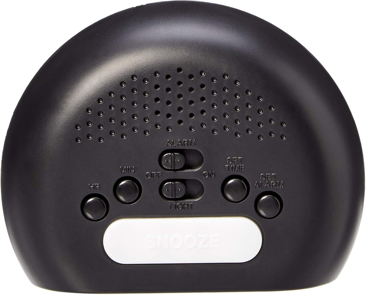 Amazon Basics Small Digital Oval Alarm Clock with LED Display, Nightlight, Snooze Function & Battery Backup, Black, 4.5 x 3.5 x 2.4 Inches
