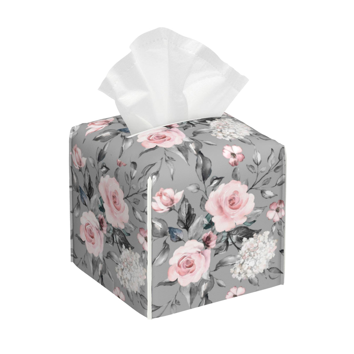 Eucalyptus Leaves and Flowers Tissue Box Cover Square,Watercolor Green Leaves Branches Tissue Box Holder Waterproof Leather Facial Paper Organizer Dispenser for Bathroom Home Car Nightstand Vanity