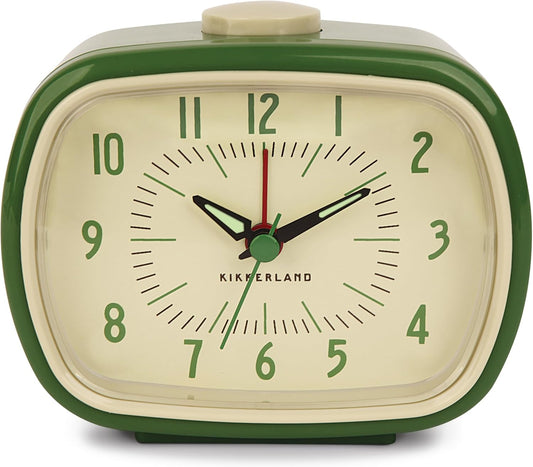 Kikkerland Retro Alarm Clock – Vintage Decor for Bedroom, Nightstand, Living Room, or Office – Battery Operated, Decorative Analog Clock, Green