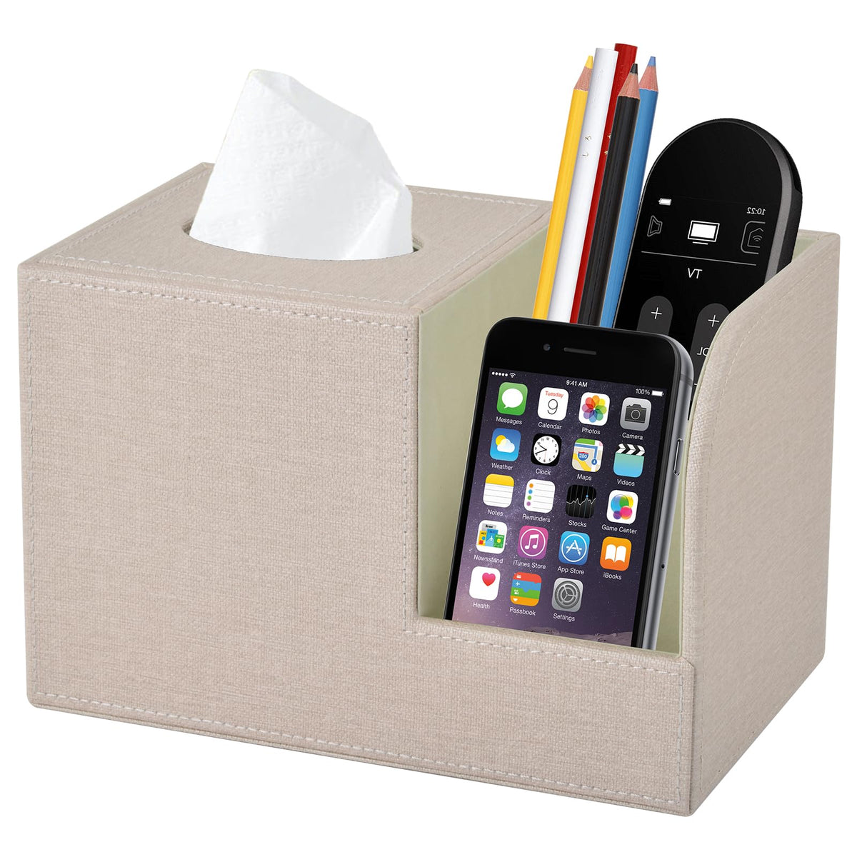 PU Leather Tissue Box Cover Square-Multifunctional Bathroom Tissue Box Holder/Organizer with 2-Compartment,Remote Control Holder,Decorative Tissue Box Covers Cube,Home Office Desktop Storage box,White