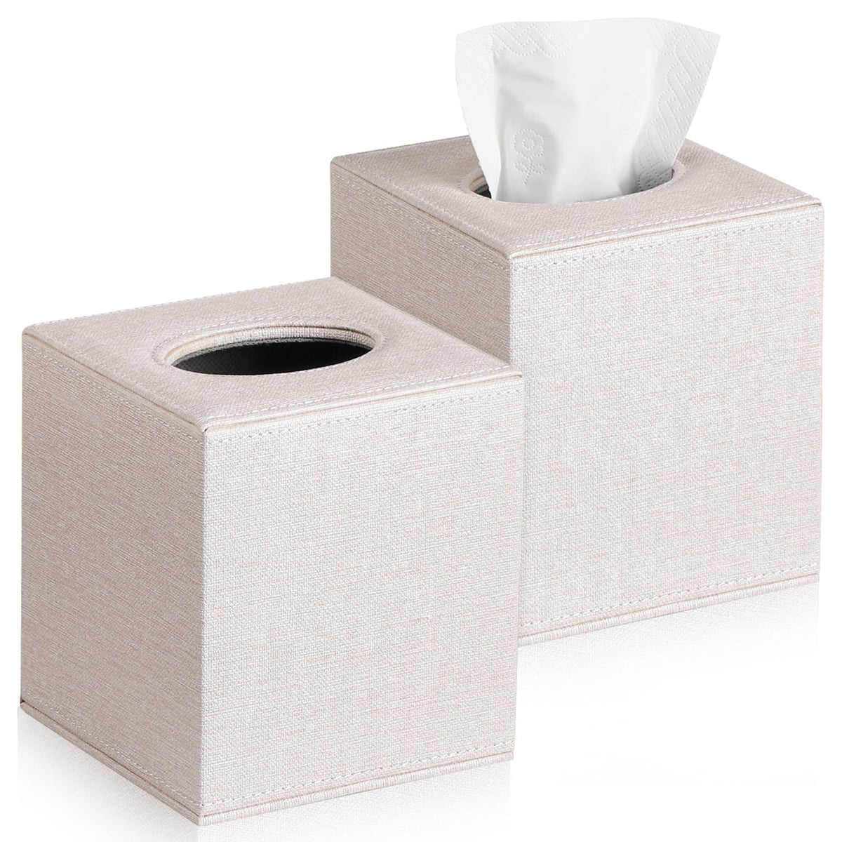 VZZNN 4 Pack Tissue Box Cover Square - Modern Cube Tissue Holder with Magnetic Base, Decorative Tissue Organizer for Bathroom Vanity, Dresser, Countertop, Bedroom, Office, and Car, Beige