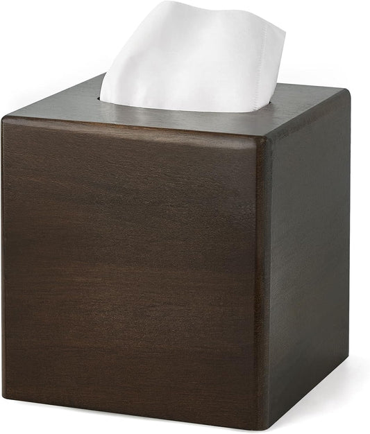Mkono Tissue Box Cover Square, Rustic Wood Open-Bottom Holder, Dark Brown
