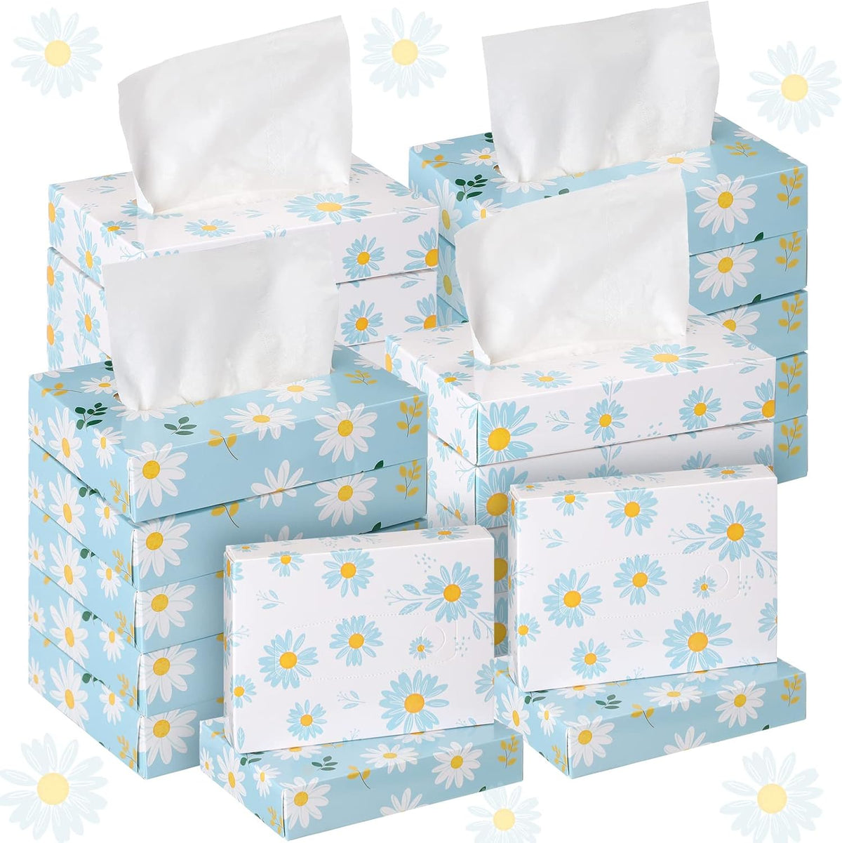 Yinder 24 Pcs Small Tissue Cube Box 960 Sheets for Classroom, Fresh Daisy