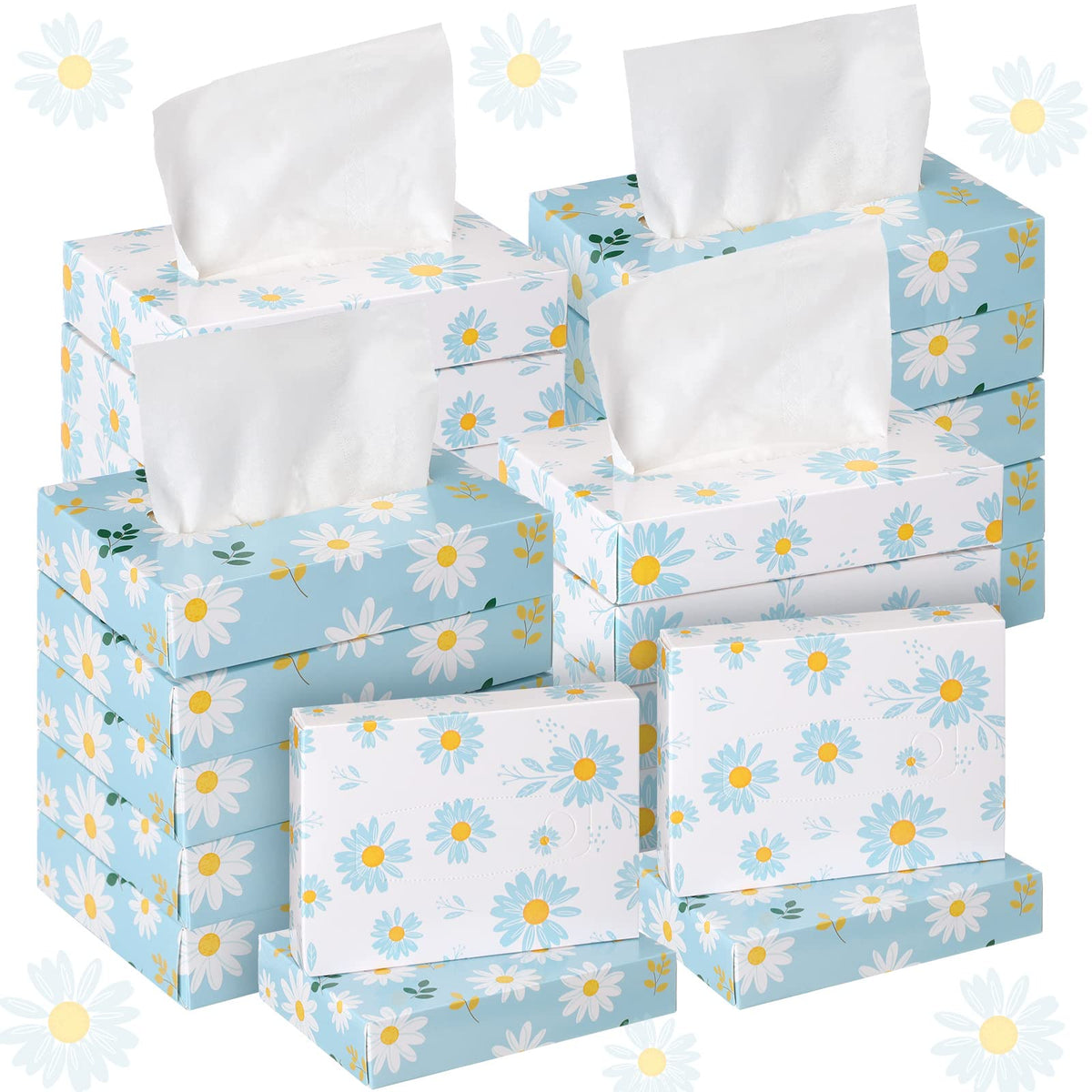 Yinder 24 Pcs Small Tissue Cube Box 960 Sheets for Classroom, Fresh Daisy